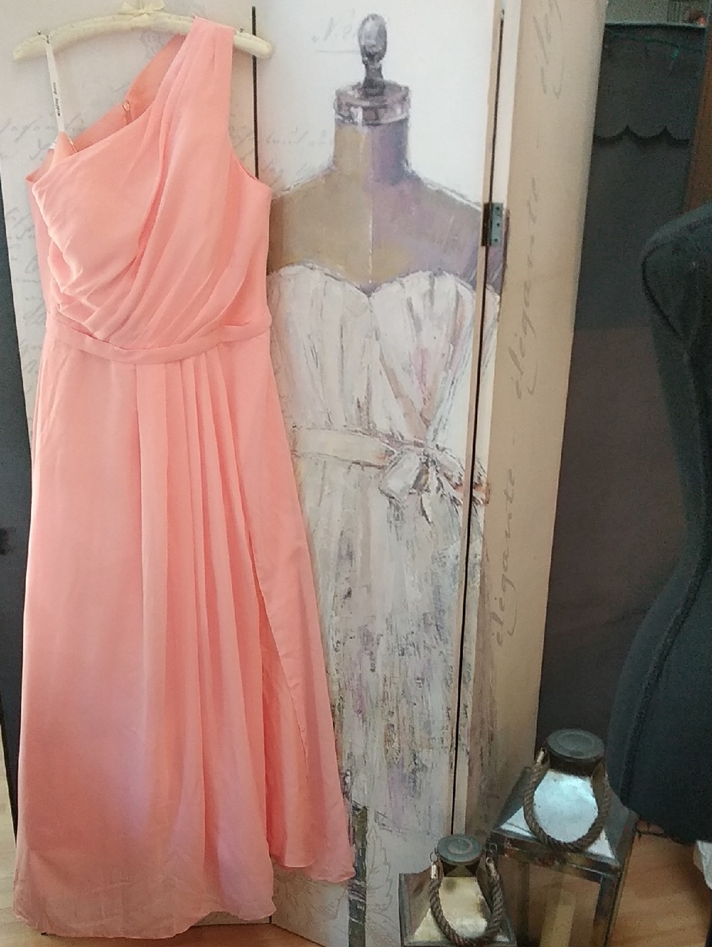 One-Shoulder Coral Pink Evening Dress